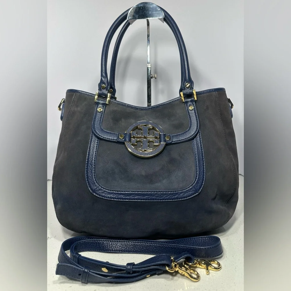 Tory Burch Suede Shoulder Bag with adjustable crossbody strap